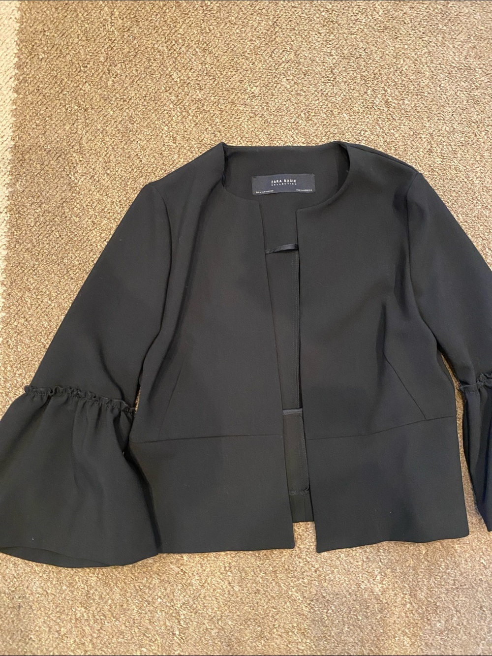 Zara Black Open-Front Blazer with Bell Sleeves